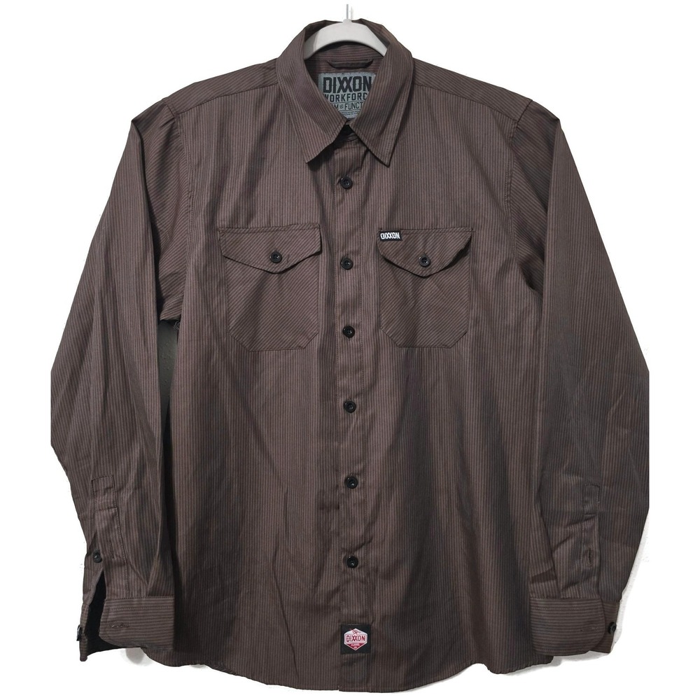Dixxon Shirt Mens Medium Brown Striped Long Sleeve Button Front Workwear Casual